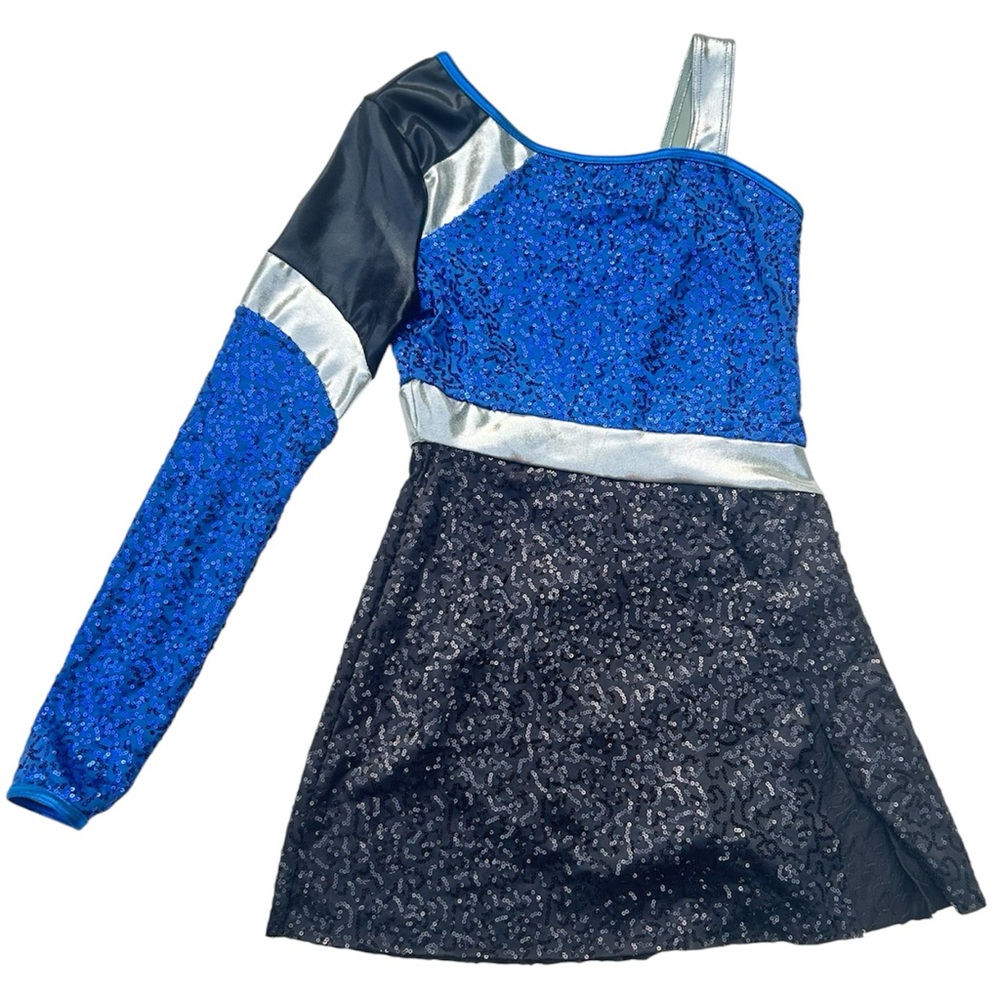 Balera Cheerleader Costume Size SA Blue, Black & Silver Sequins Dance Leotard